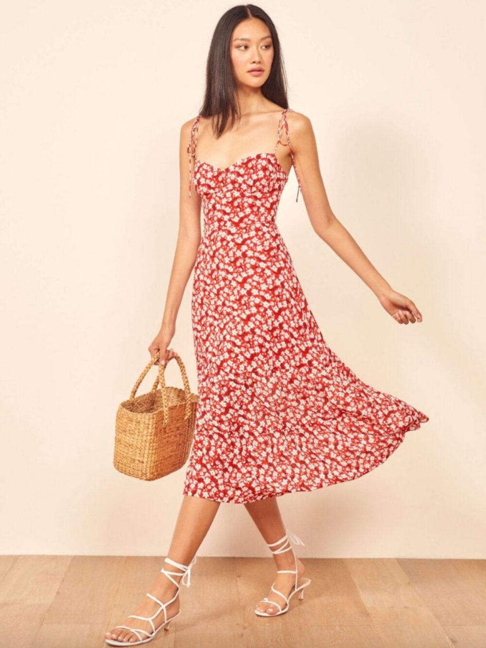 Reformation Emmie Red & White Midi Dress